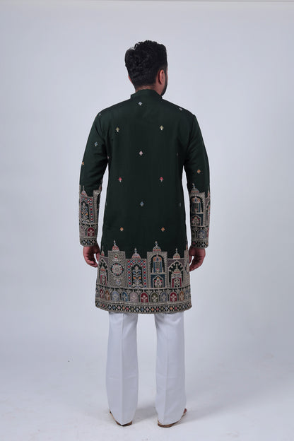 Green Mirror & Zari Embroidered Kurta