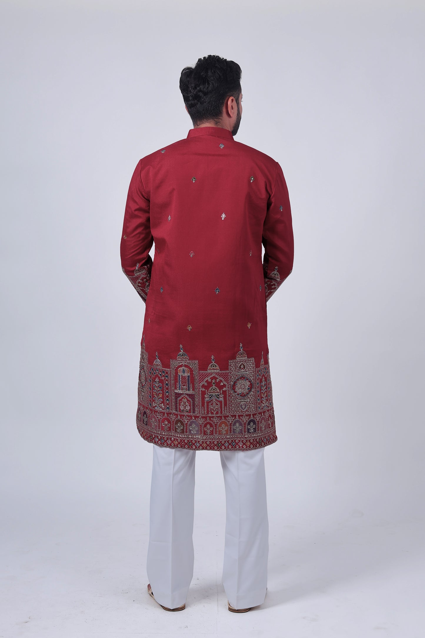 Red Mirror & Zari Embroidered Kurta