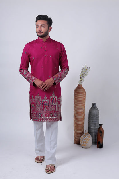 Pink Mirror & Zari Embroidered Kurta