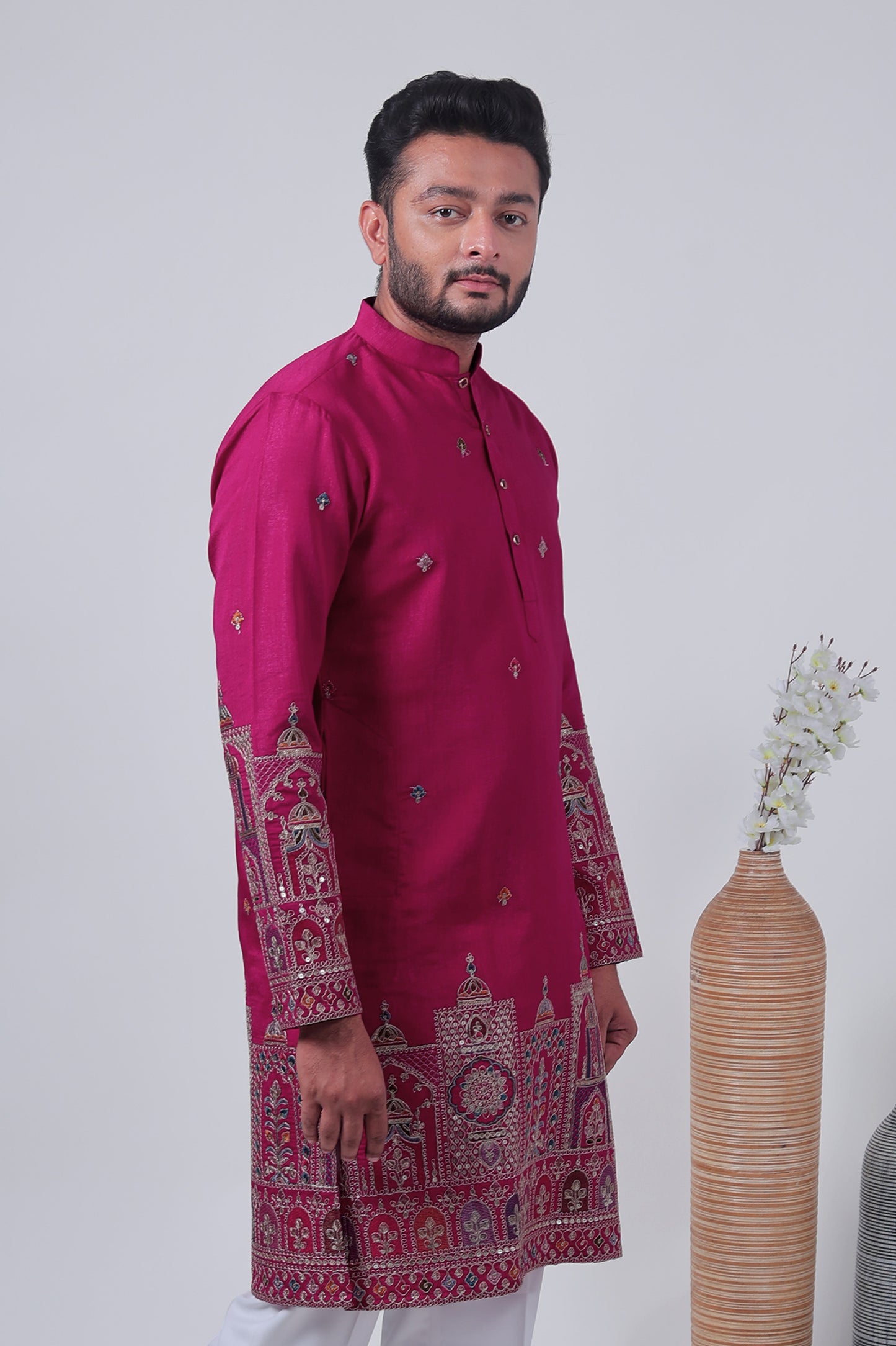 Pink Mirror & Zari Embroidered Kurta
