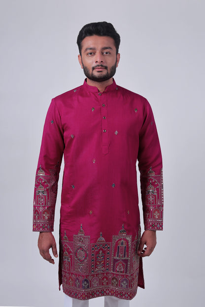 Pink Mirror & Zari Embroidered Kurta
