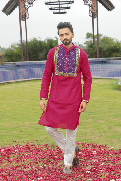 Pink Kurta with Magenta Embroidered Yoke