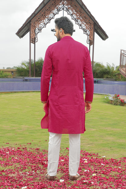 Pink Kurta with Magenta Embroidered Yoke