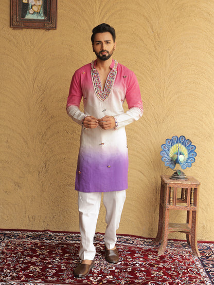 Pink Ombre Embroidered Kurta with Sequin Detailing