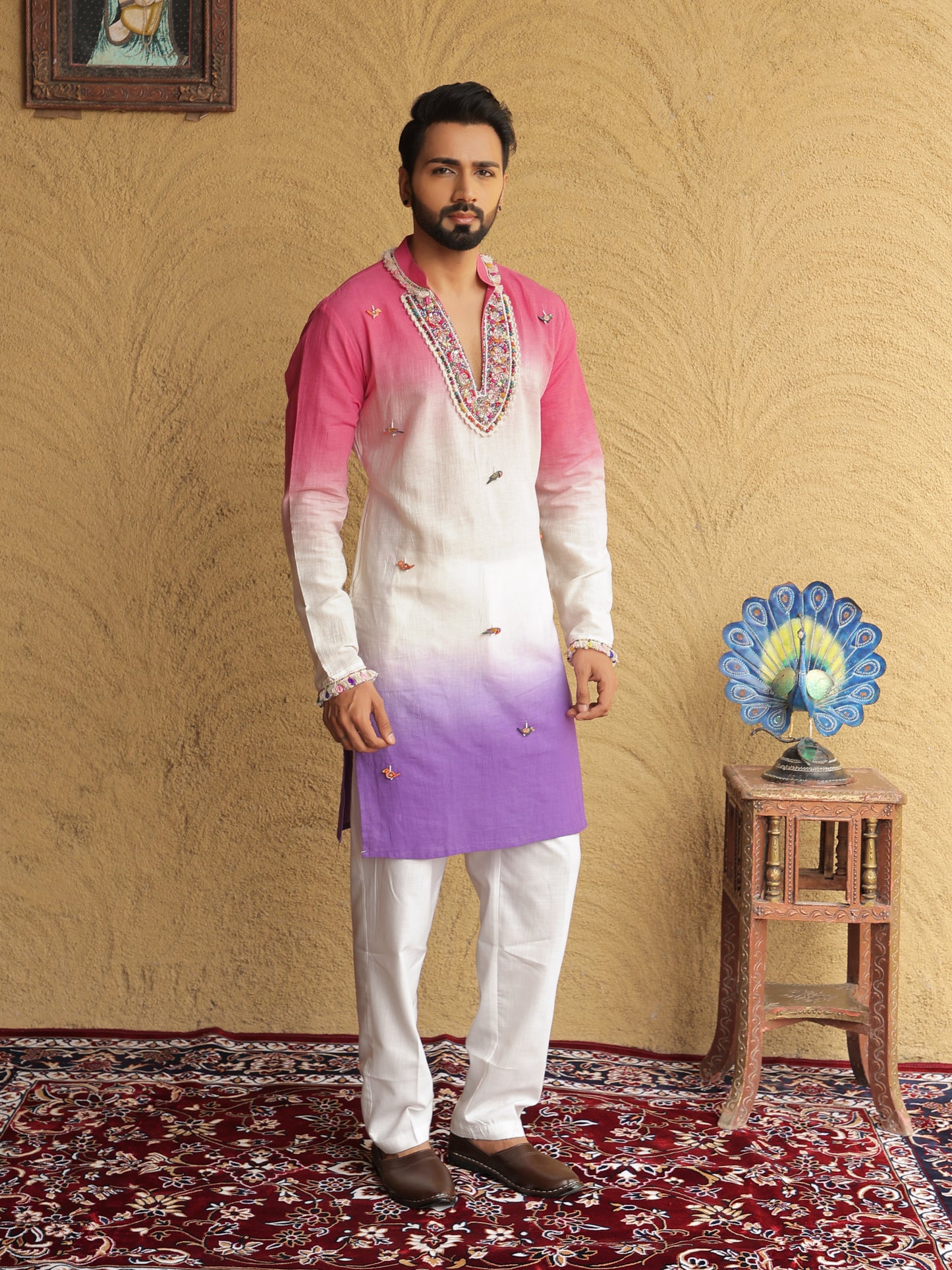 Pink Ombre Embroidered Kurta with Sequin Detailing