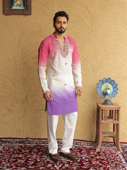 Pink Ombre Embroidered Kurta with Sequin Detailing