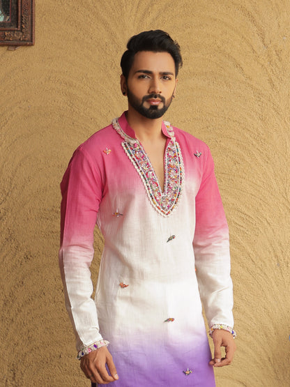 Pink Ombre Embroidered Kurta with Sequin Detailing
