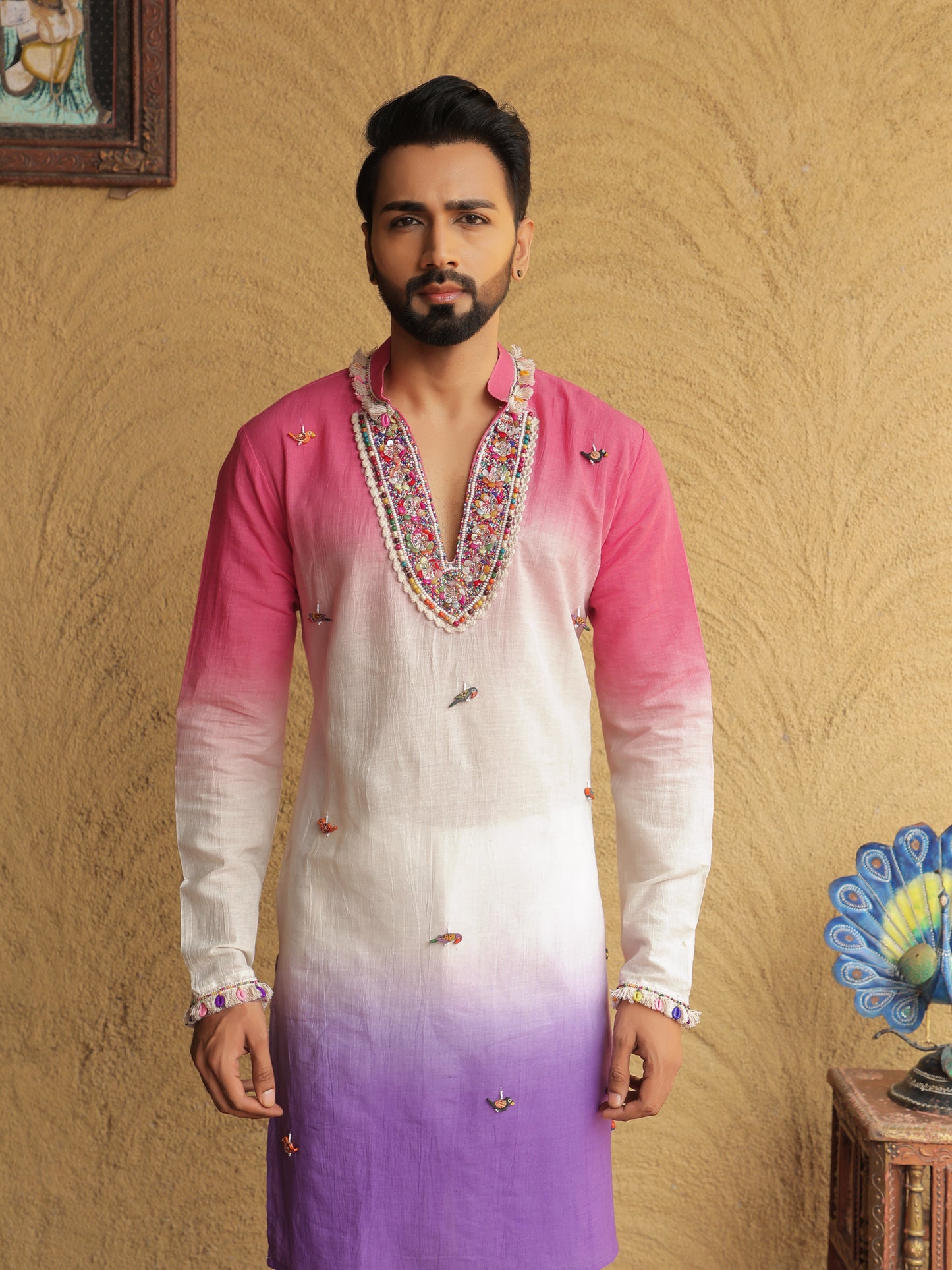 Pink Ombre Embroidered Kurta with Sequin Detailing