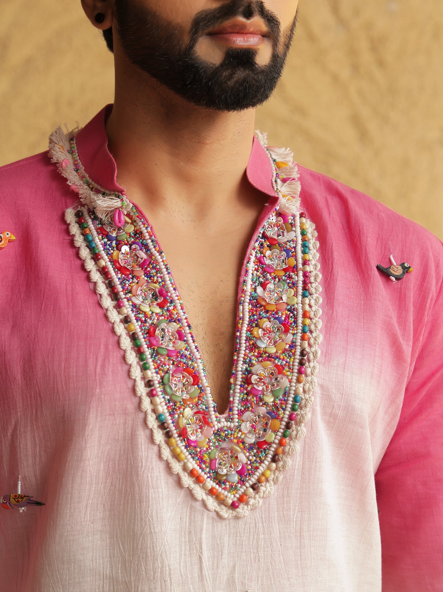Pink Ombre Embroidered Kurta with Sequin Detailing