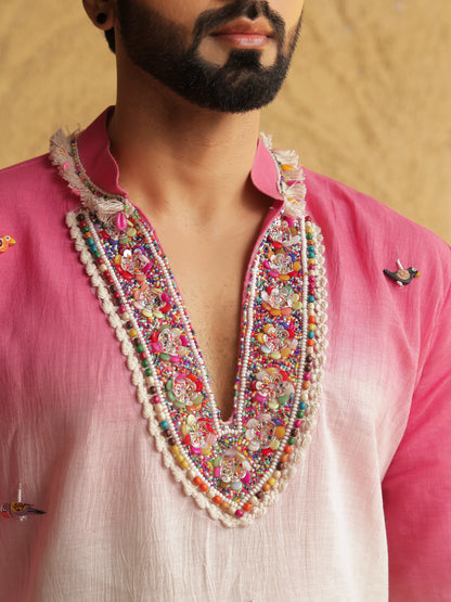 Pink Ombre Embroidered Kurta with Sequin Detailing