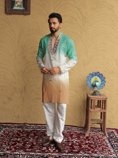 Green Ombre Embroidered Kurta with Sequin Detailing