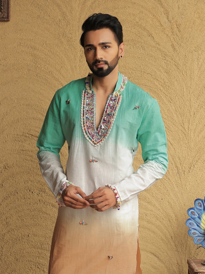 Green Ombre Embroidered Kurta with Sequin Detailing