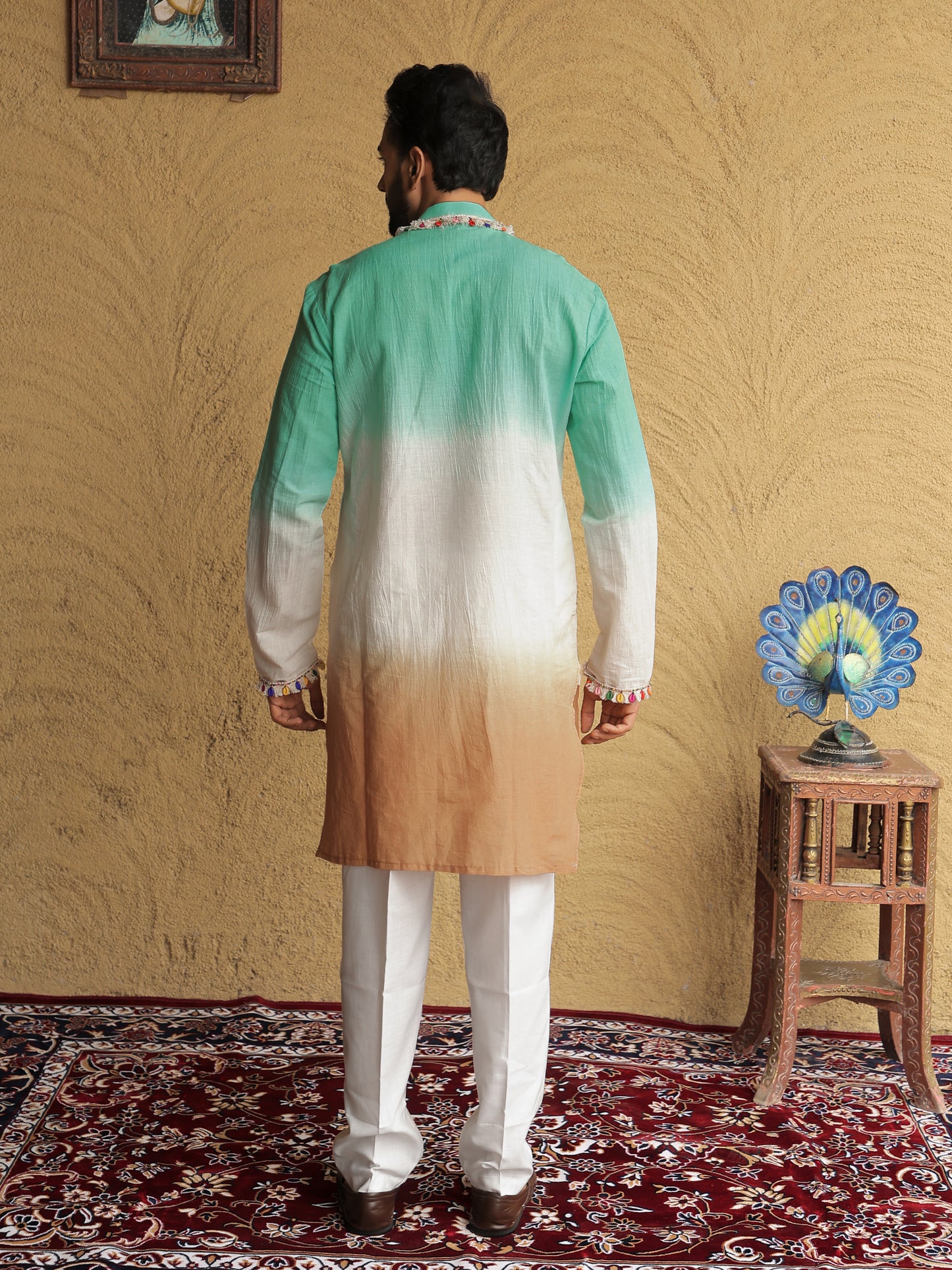 Green Ombre Embroidered Kurta with Sequin Detailing
