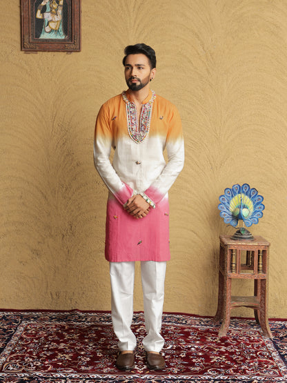 Orange Ombre Embroidered Kurta with Sequin Detailing