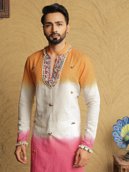 Orange Ombre Embroidered Kurta with Sequin Detailing
