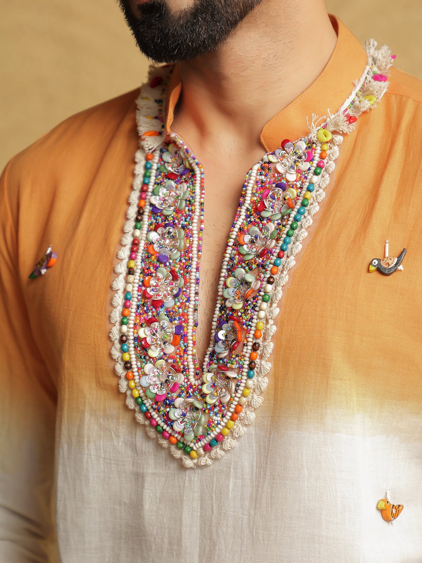 Orange Ombre Embroidered Kurta with Sequin Detailing