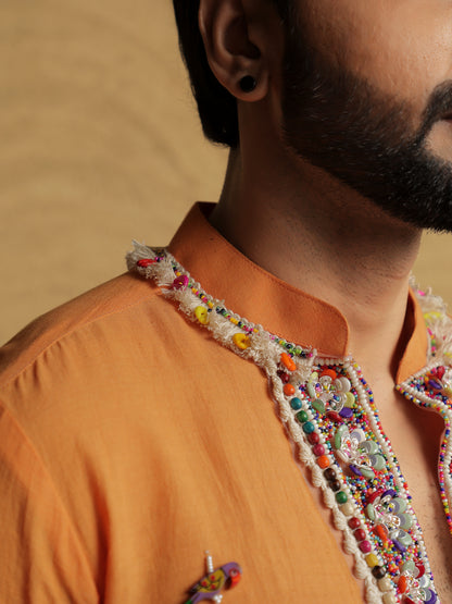 Orange Ombre Embroidered Kurta with Sequin Detailing