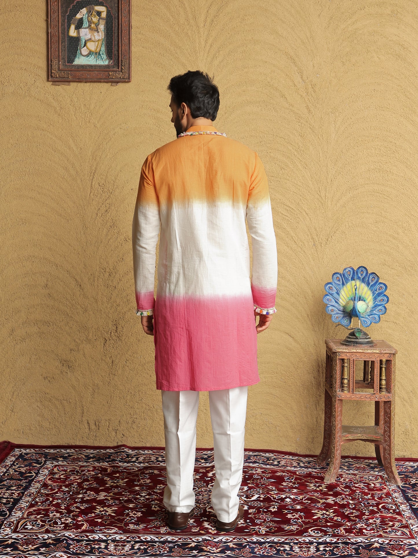 Orange Ombre Embroidered Kurta with Sequin Detailing