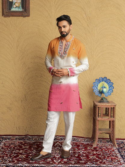 Orange Ombre Embroidered Kurta with Sequin Detailing