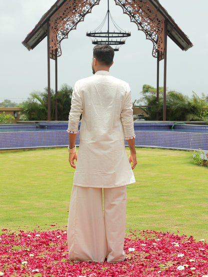 White Bandhani-Inspired Kurta with Embroidered Panel