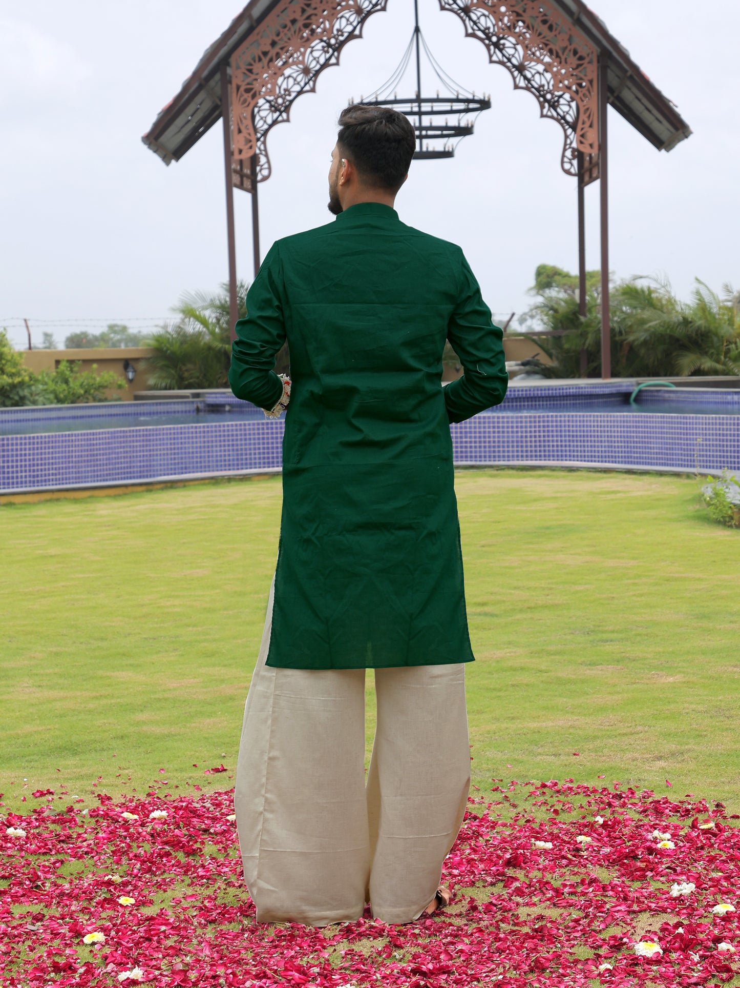 Green Bandhani-Inspired Kurta with Embroidered Panel