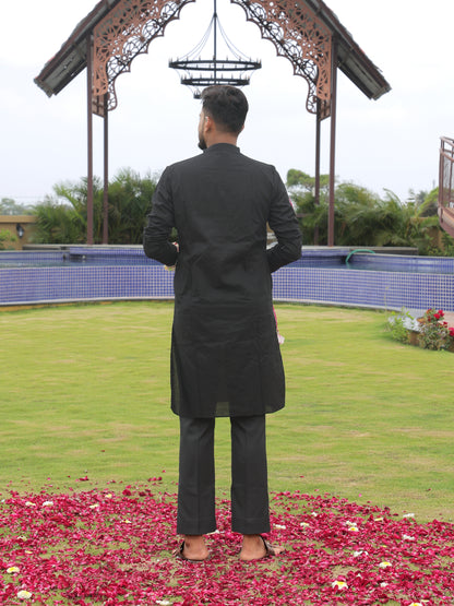 Black Bandhani-Inspired Kurta with Embroidered Panel
