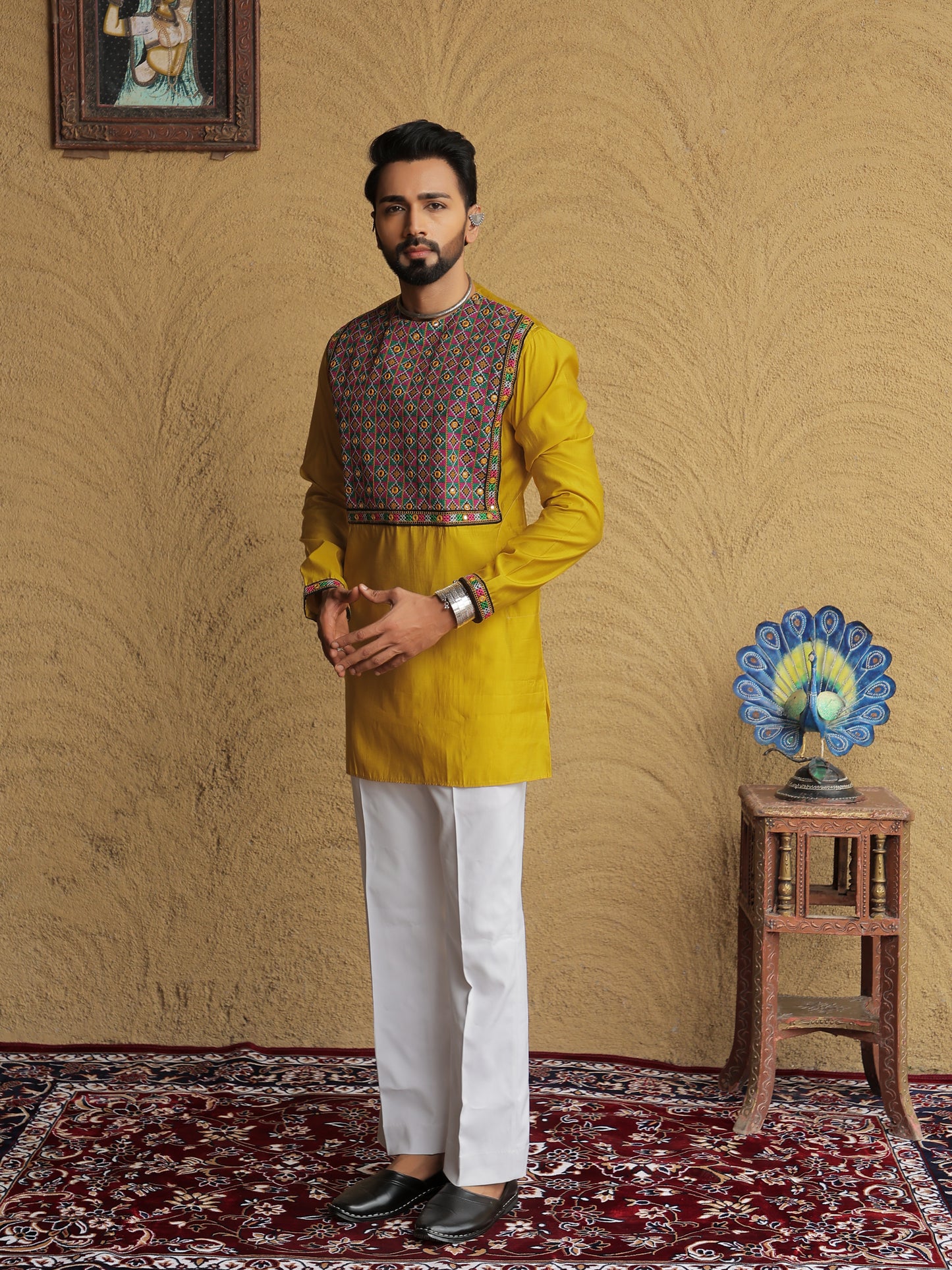 Yellow Embroidered Geometric Motif Kurta