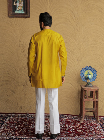 Yellow Embroidered Geometric Motif Kurta
