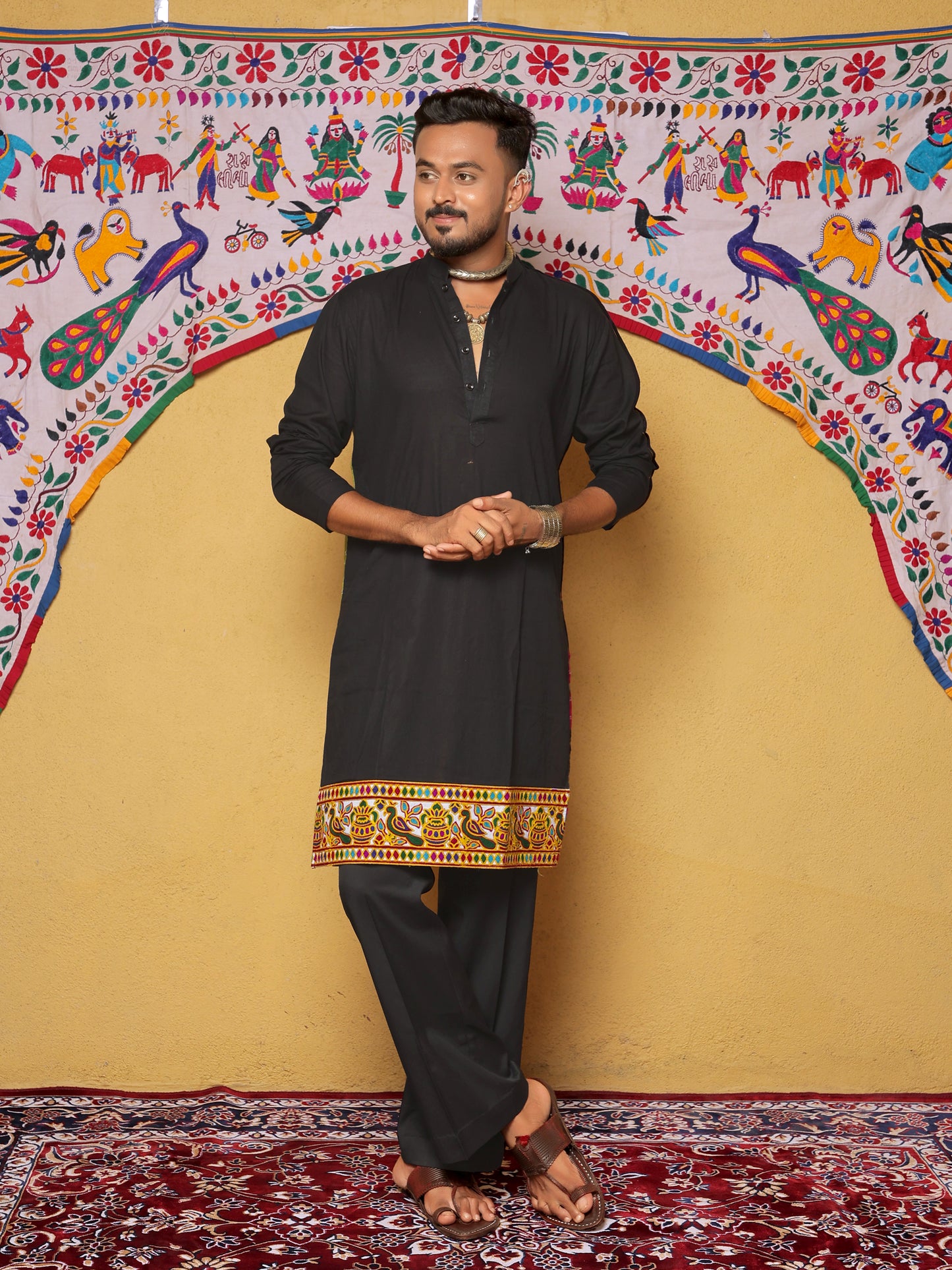 Black Bandhani-Inspired Embroidered Kurta
