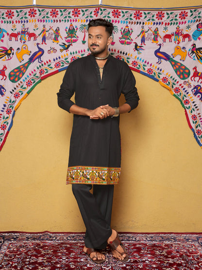 Black Bandhani-Inspired Embroidered Kurta