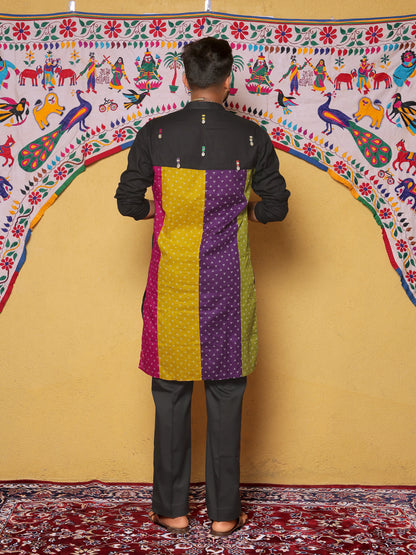 Black Bandhani-Inspired Embroidered Kurta