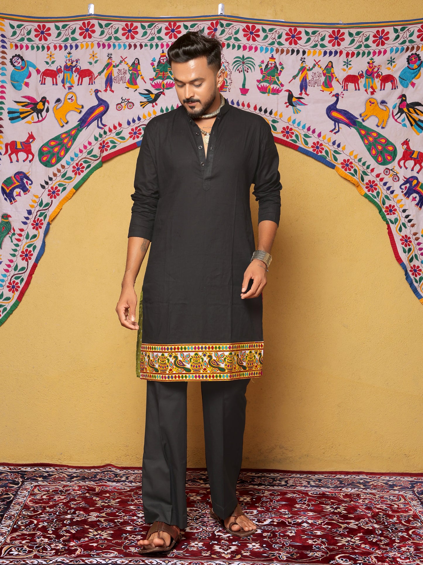Black Bandhani-Inspired Embroidered Kurta