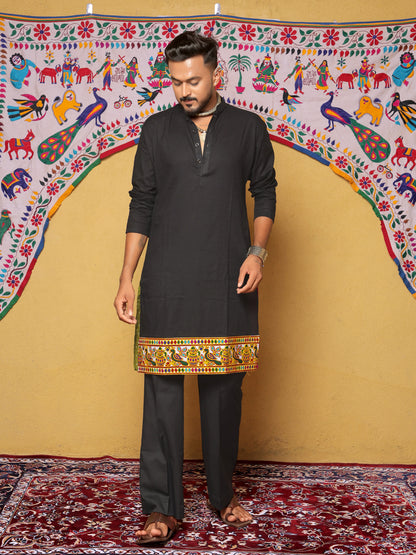Black Bandhani-Inspired Embroidered Kurta