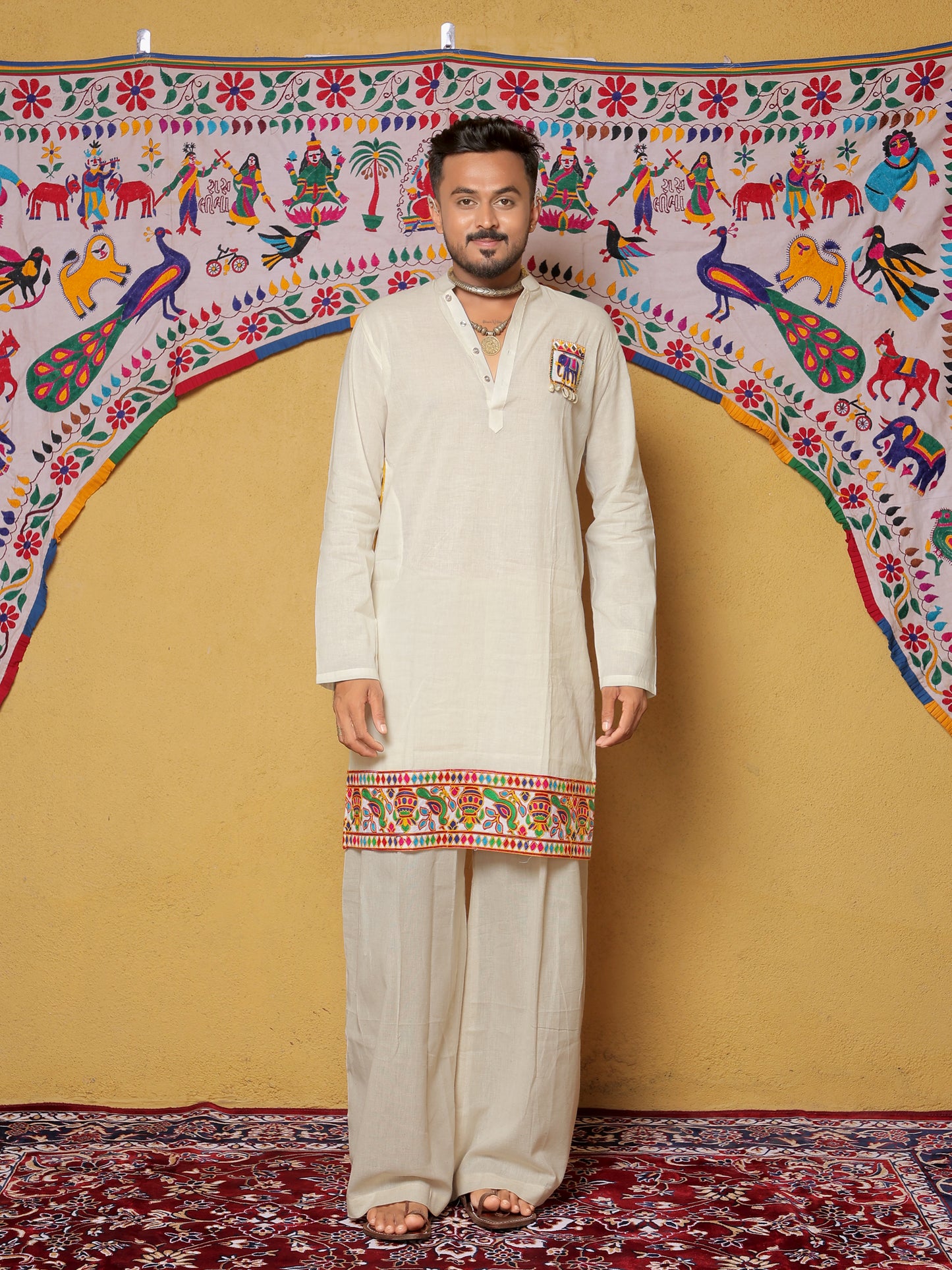 White Bandhani-Inspired Embroidered Kurta