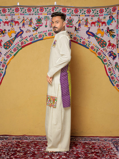 White Bandhani-Inspired Embroidered Kurta