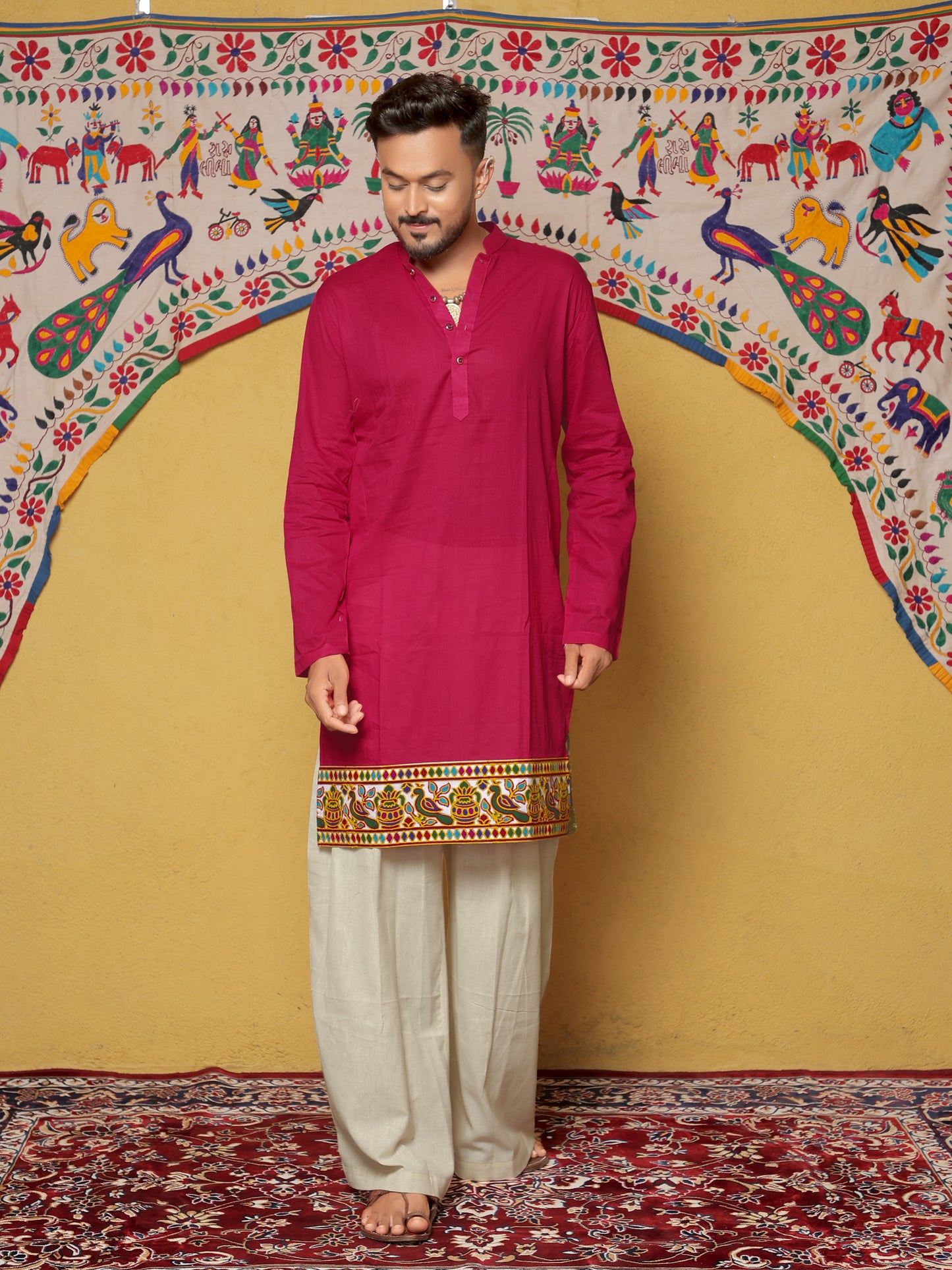 Pink Bandhani-Inspired Embroidered Kurta