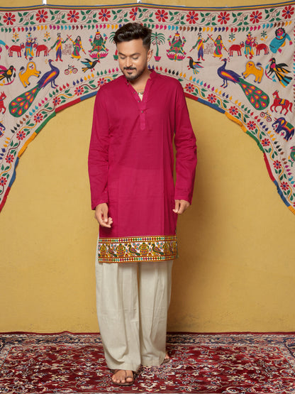 Pink Bandhani-Inspired Embroidered Kurta