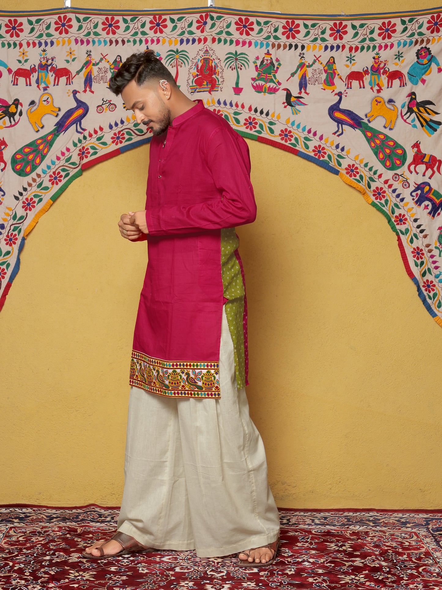 Pink Bandhani-Inspired Embroidered Kurta