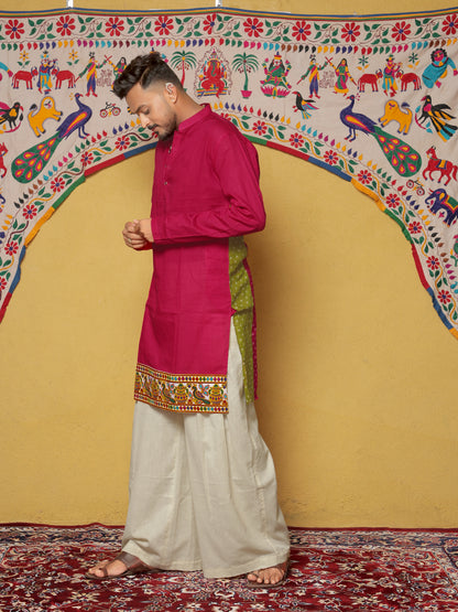 Pink Bandhani-Inspired Embroidered Kurta