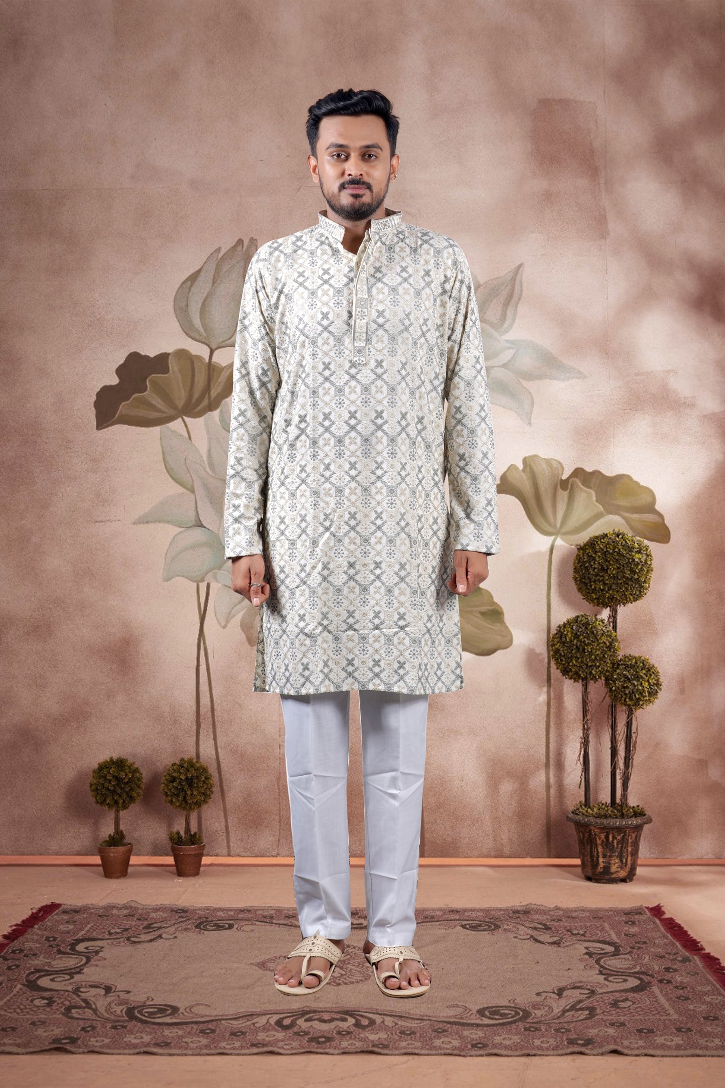 Gray Lucknowi Jacquard Kurta