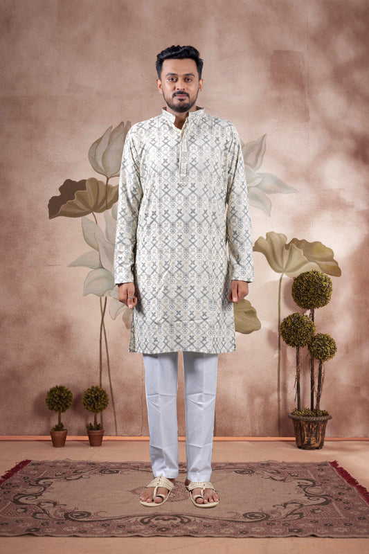 Gray Lucknowi Jacquard Kurta