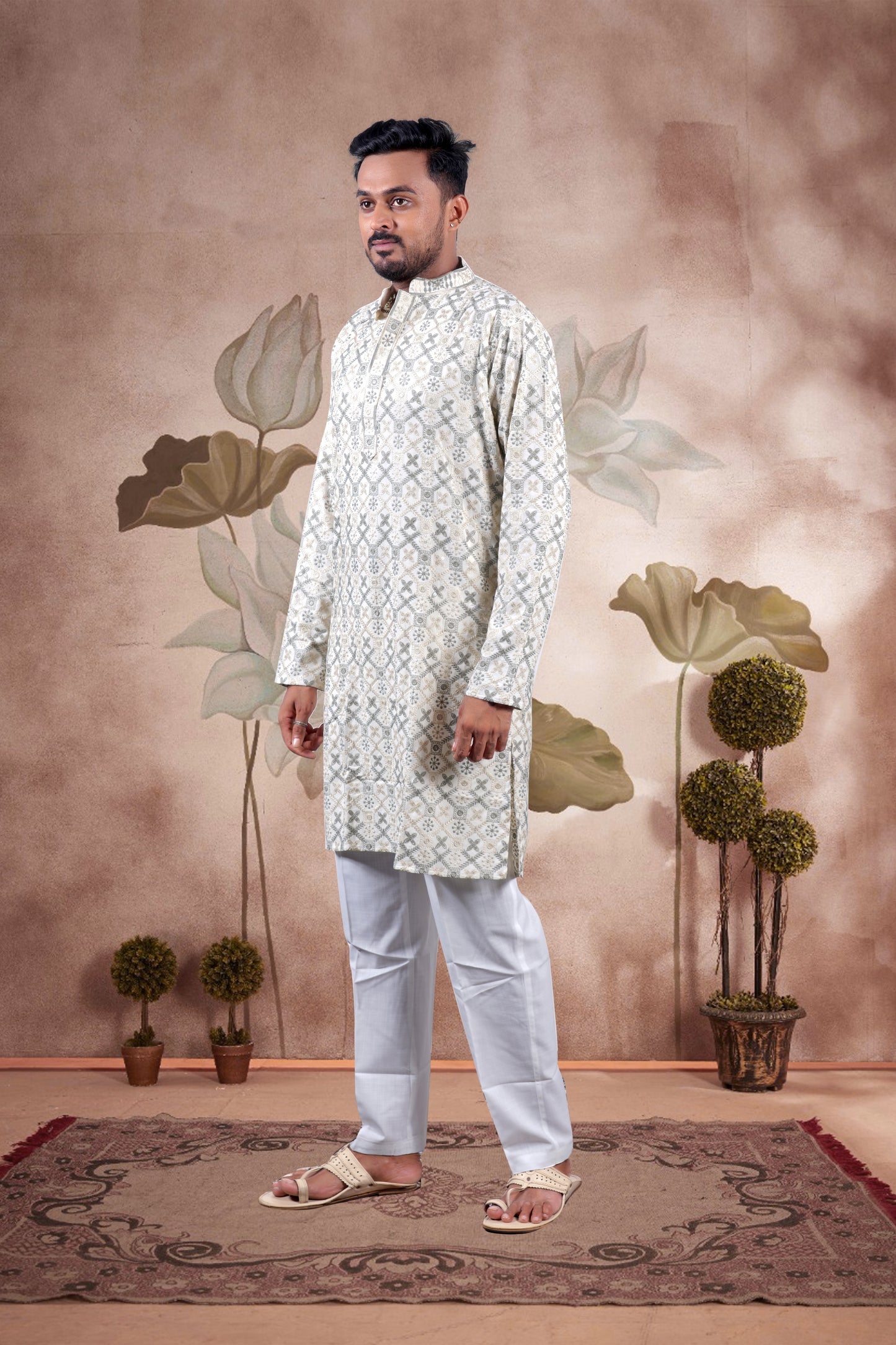 Gray Lucknowi Jacquard Kurta