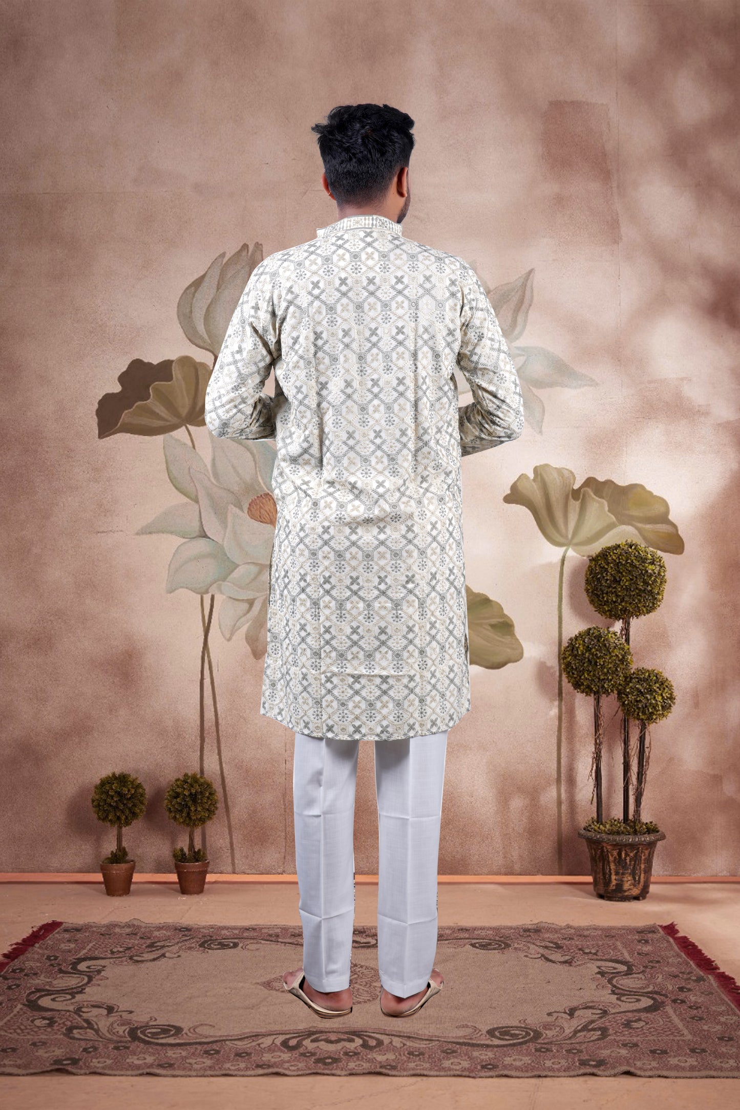 Gray Lucknowi Jacquard Kurta