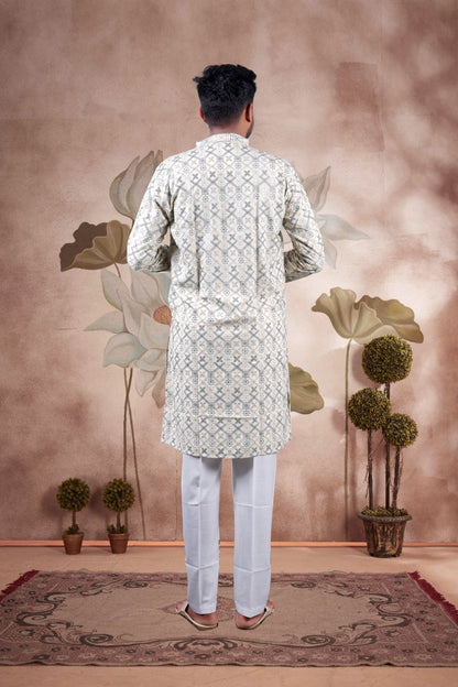 Gray Lucknowi Jacquard Kurta