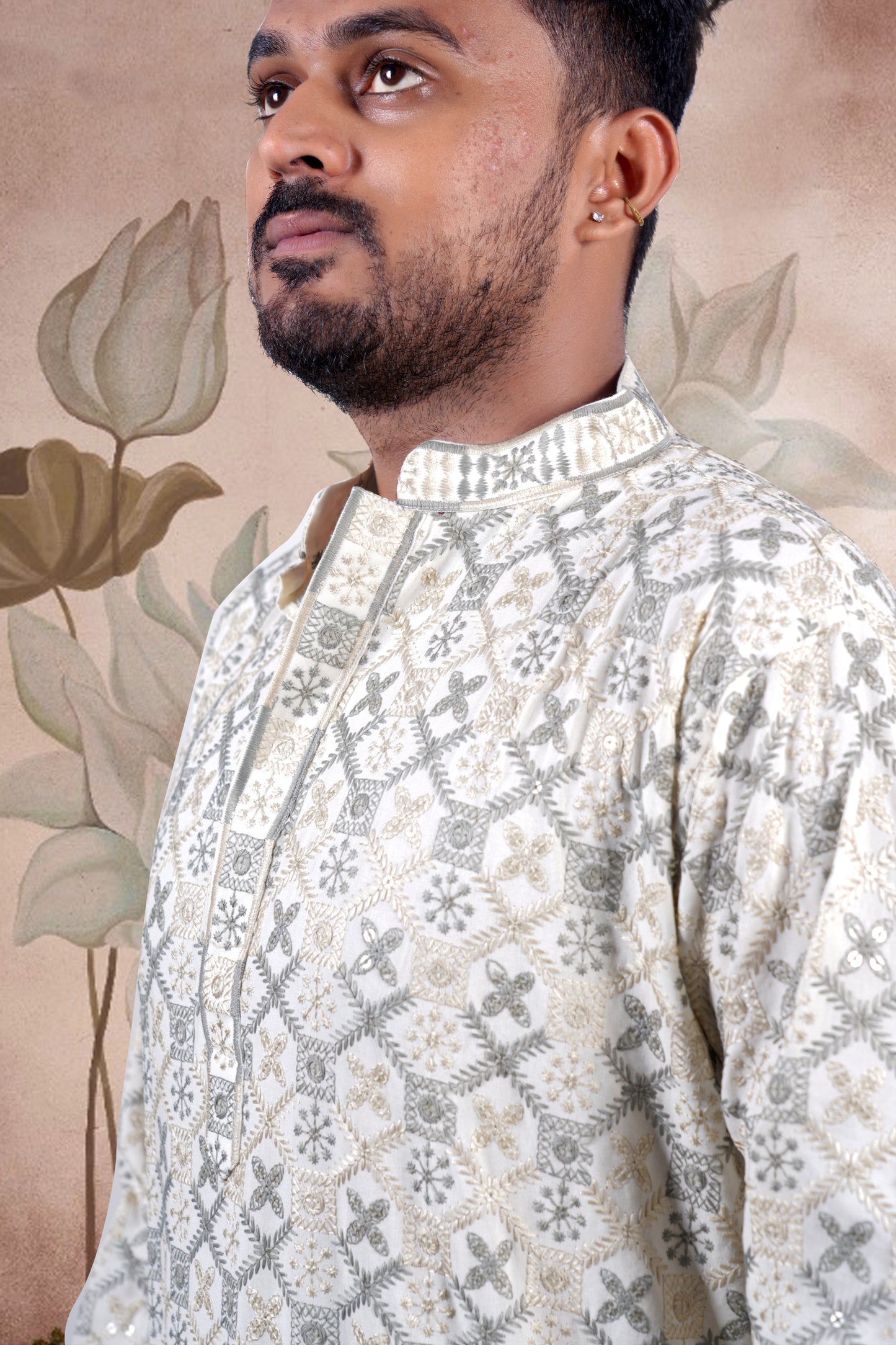 Gray Lucknowi Jacquard Kurta