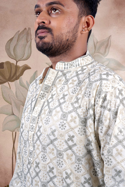 Gray Lucknowi Jacquard Kurta