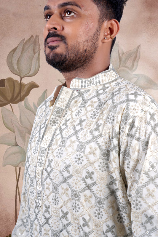 Gray Lucknowi Jacquard Kurta