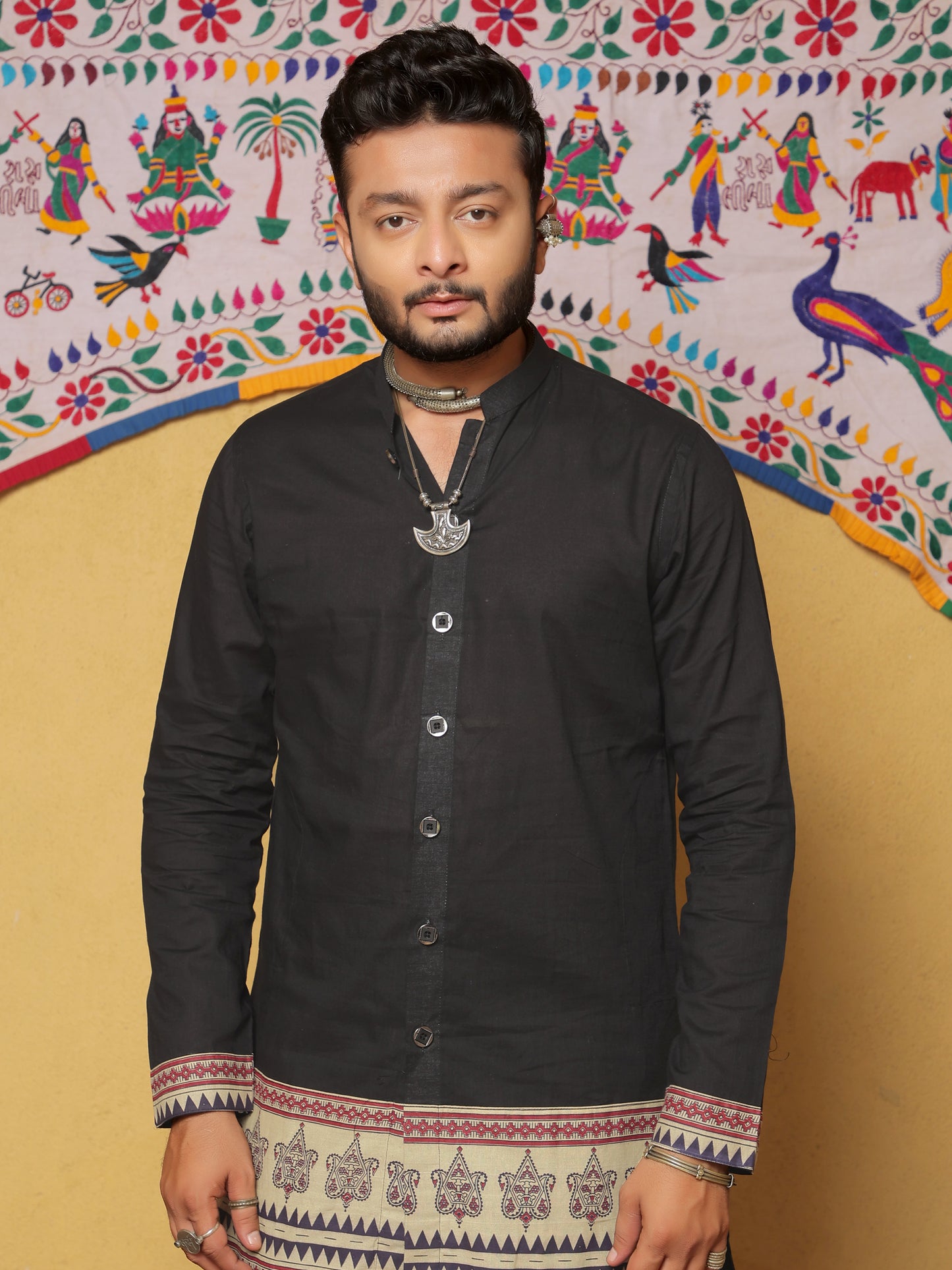 Black Kurta with Traditional Ethnic Motifs