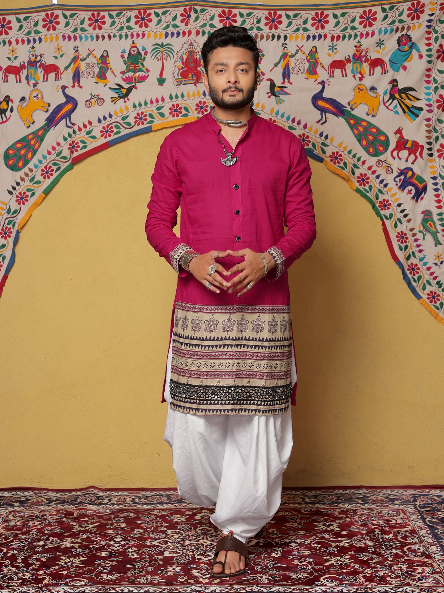 Pink Kurta with Traditional Ethnic Motifs