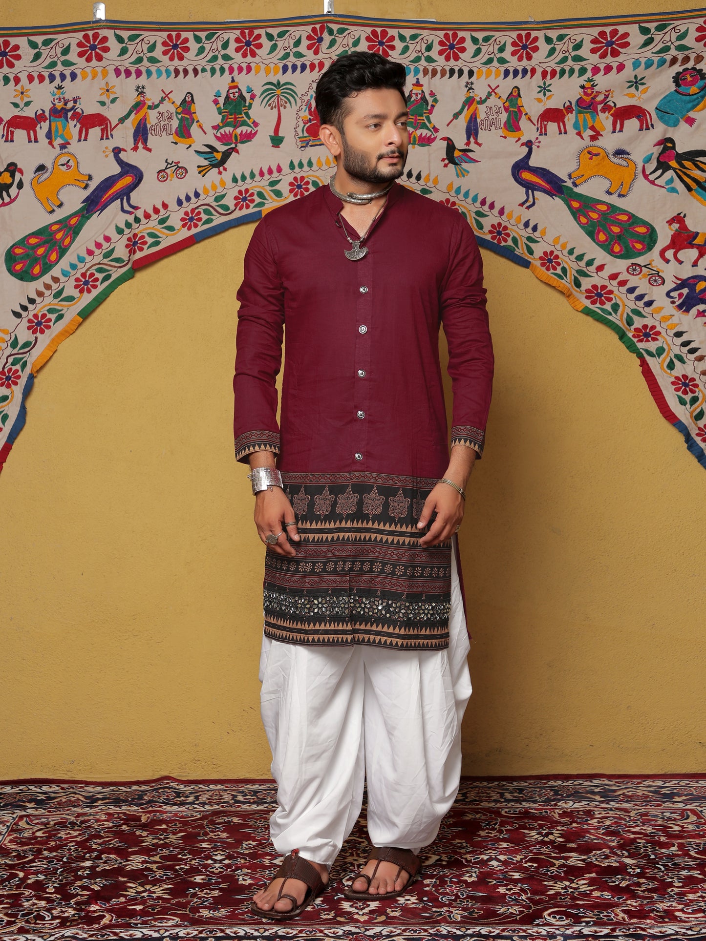Maroon Kurta with Traditional Ethnic Motifs